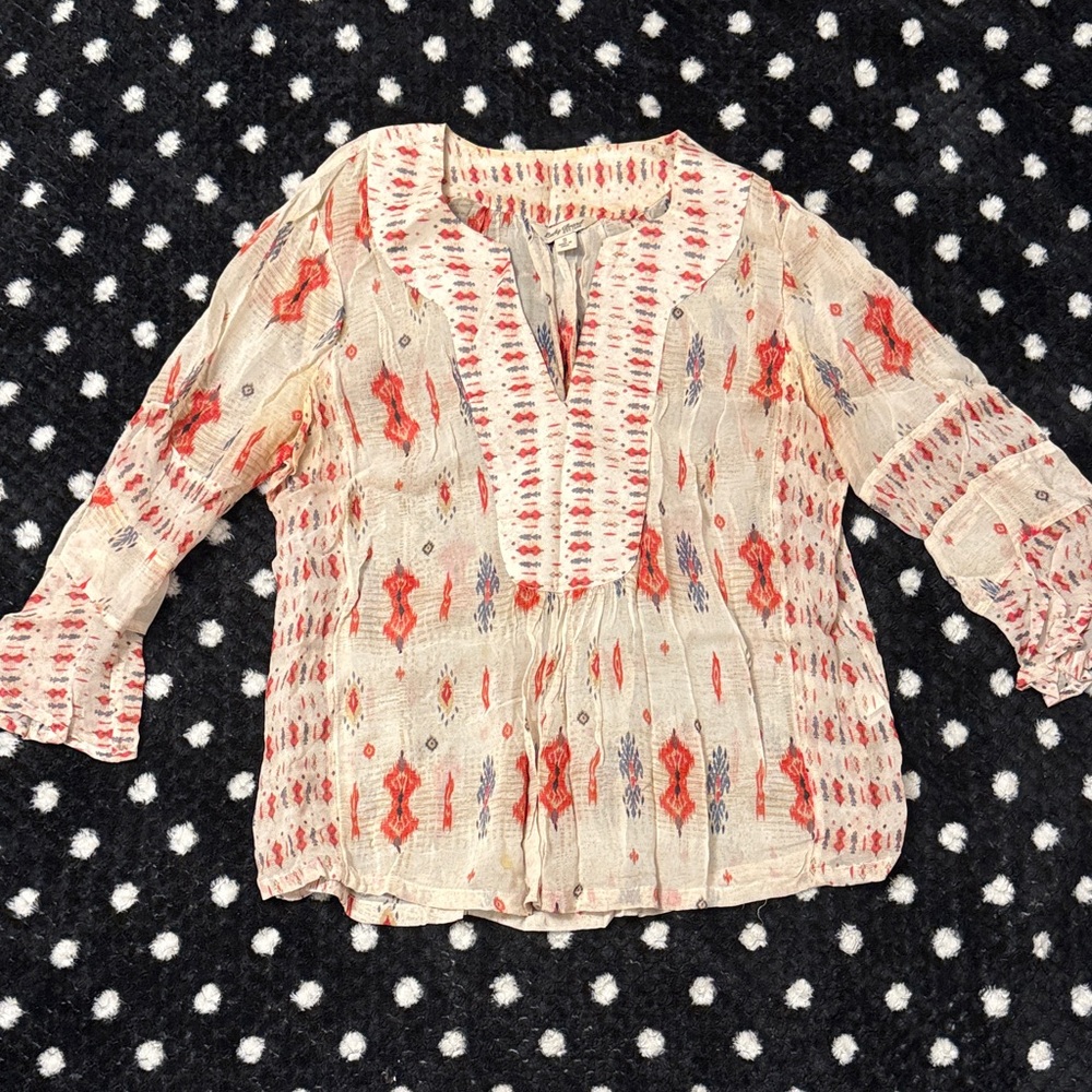LUCKY BRAND | Bohemian Red and Cream Women's Top